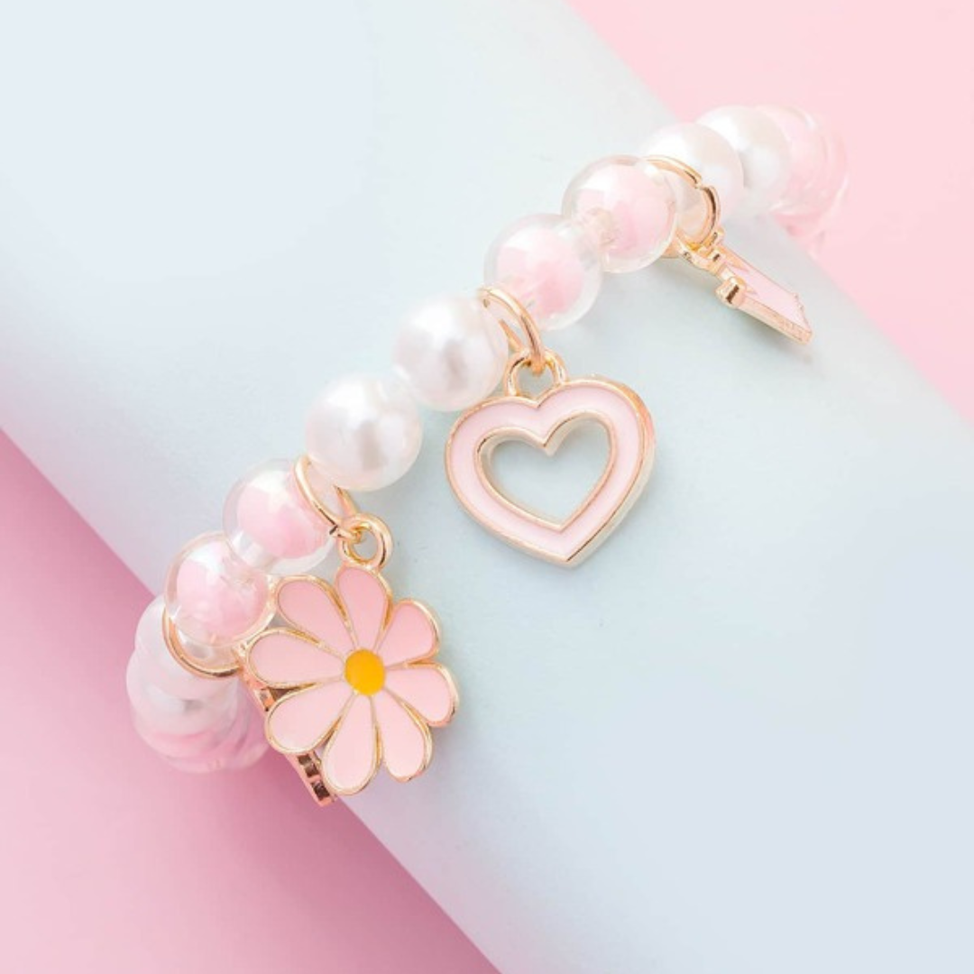 Pink Flower Charm | Beaded Bracelet