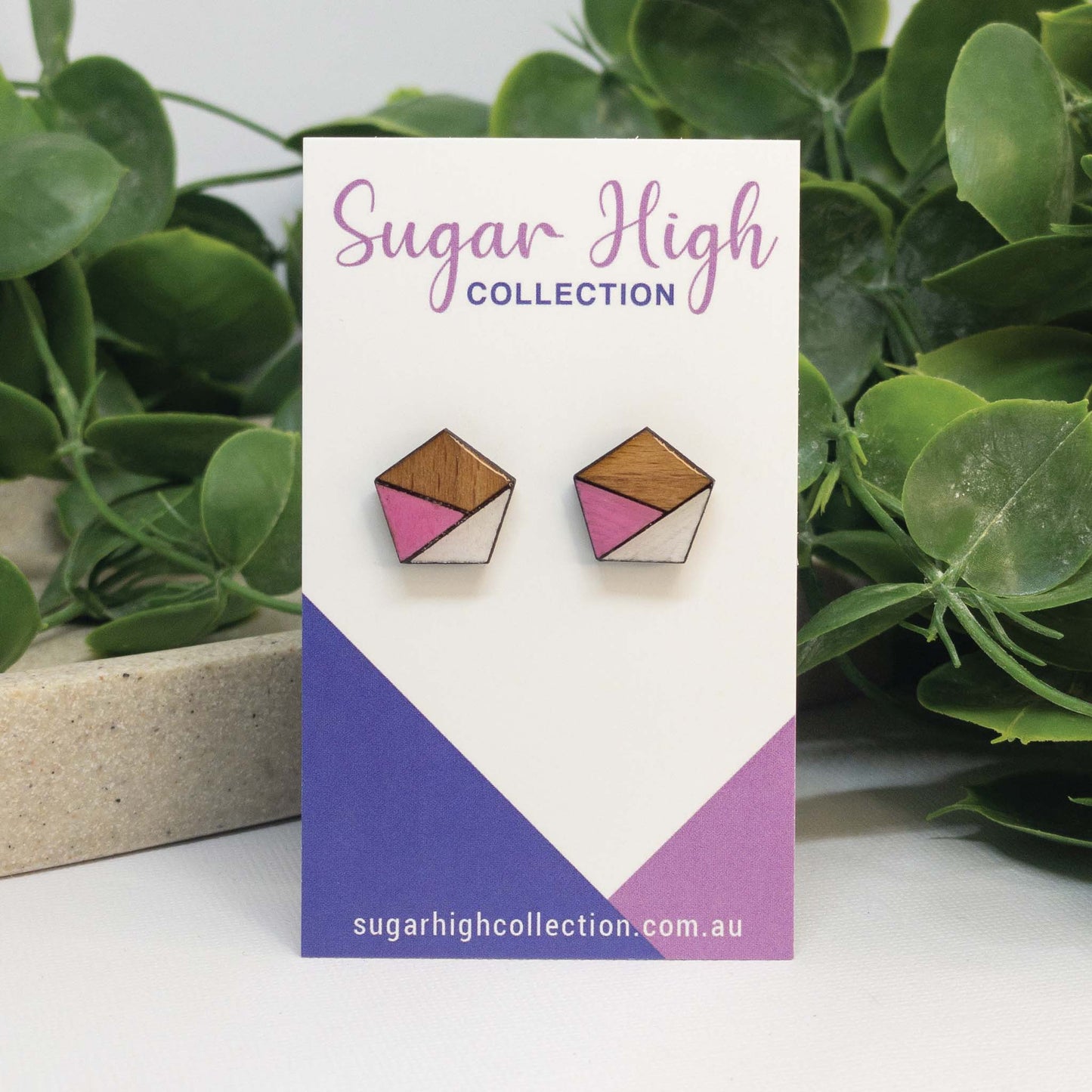 Bubblegum Pink + White | Wooden Stud Earrings
