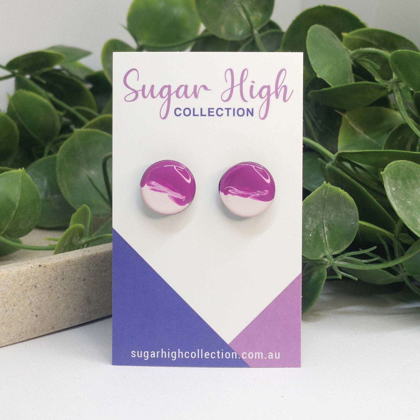 Cali Summer + White | Wooden Stud Earrings