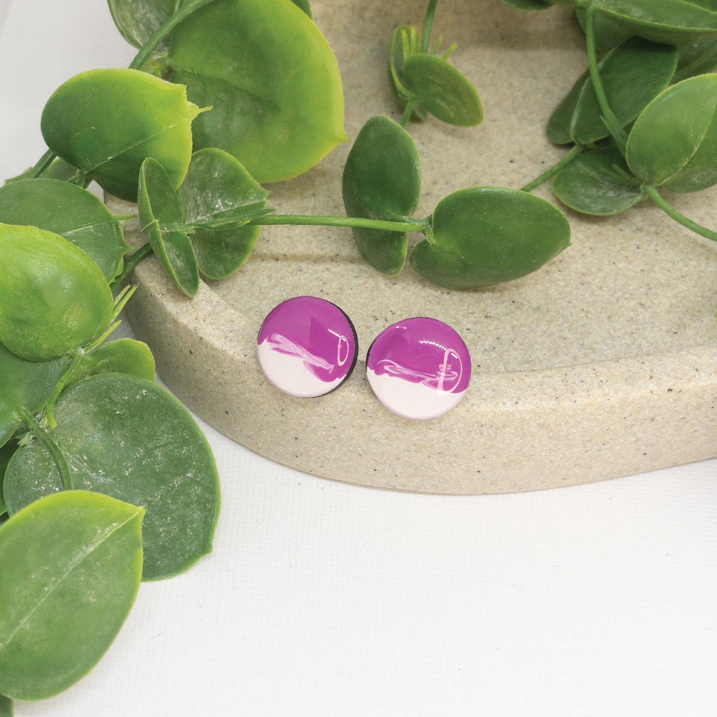 Cali Summer + White | Wooden Stud Earrings