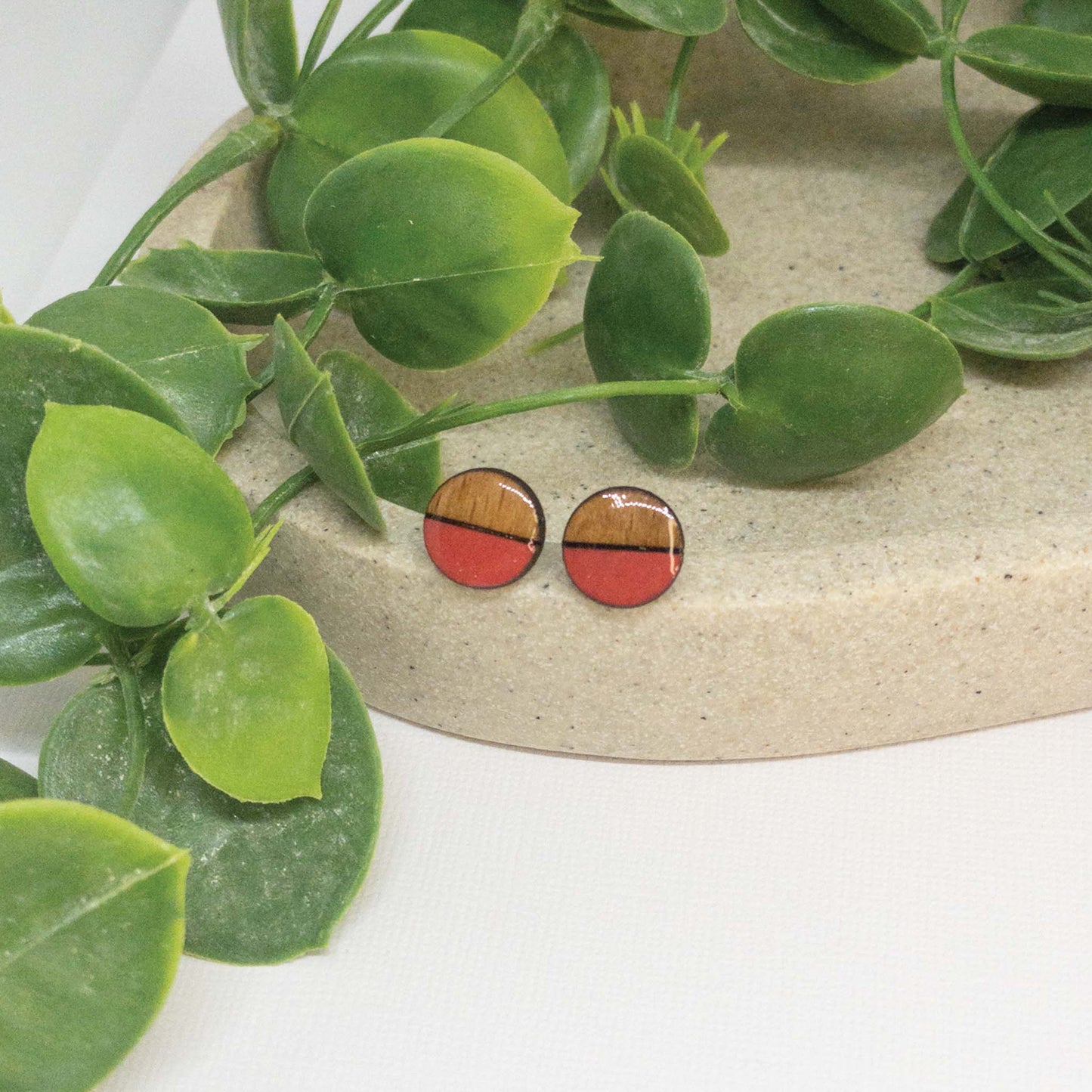 Candy Red | Wooden Stud Earrings