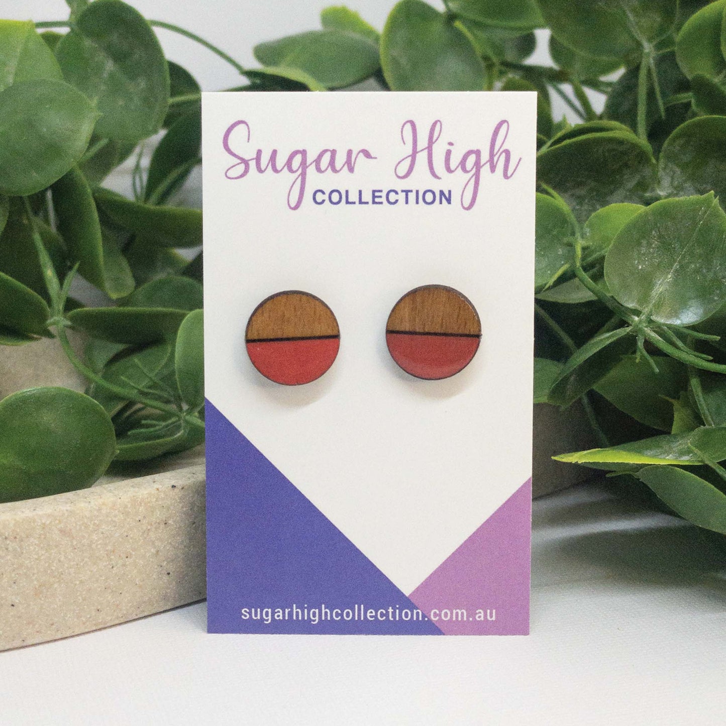 Candy Red | Wooden Stud Earrings