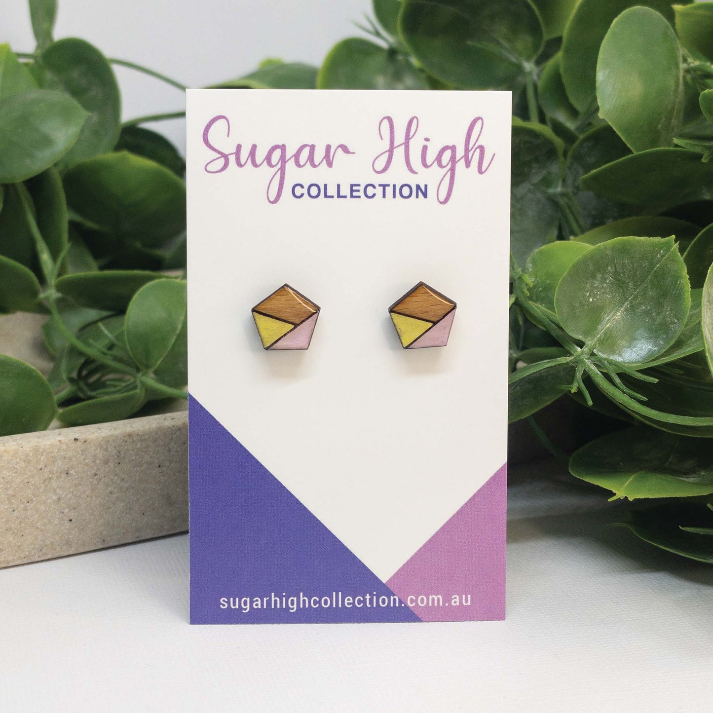 Cotton Candy | Wooden Stud Earrings