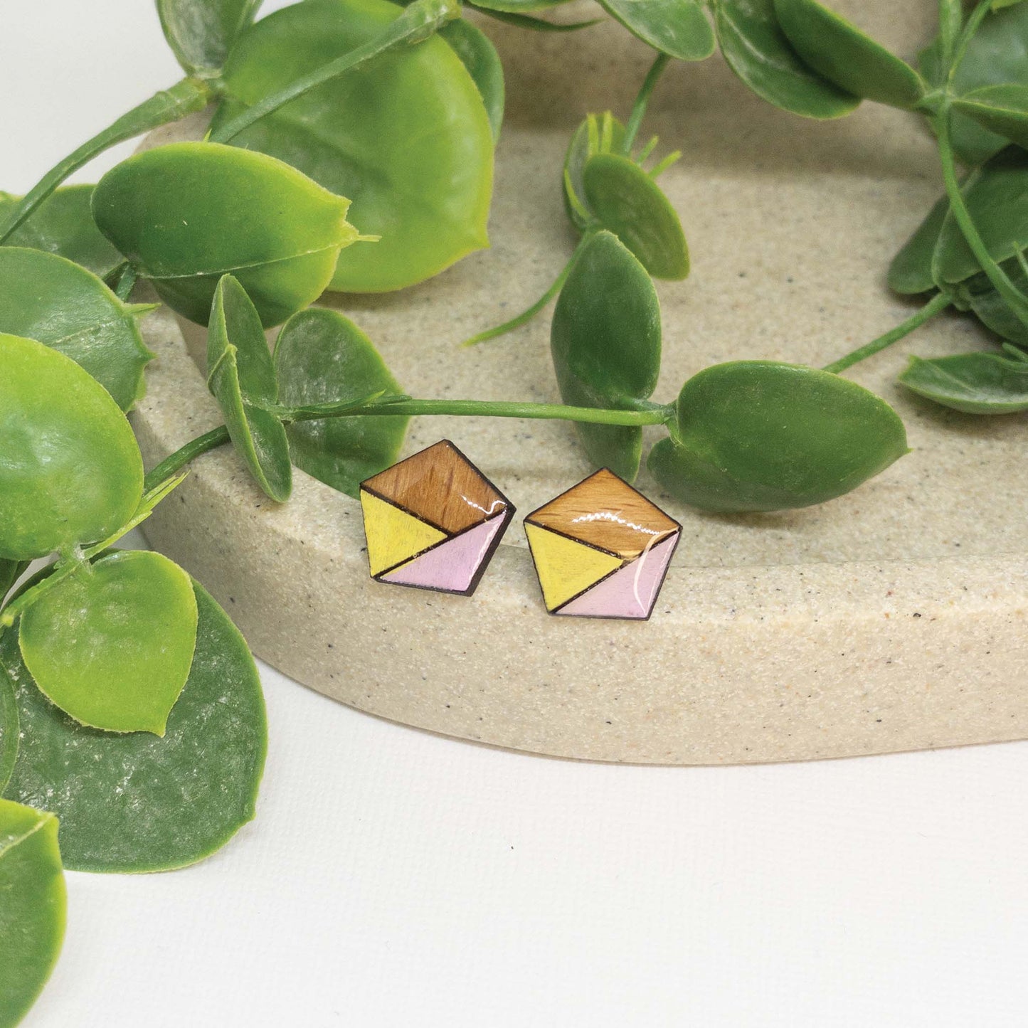 Cotton Candy | Wooden Stud Earrings
