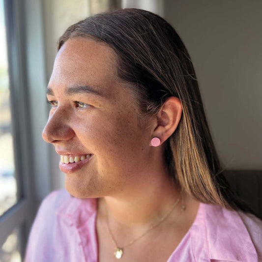 Sweet Pink | Wooden Stud Earrings