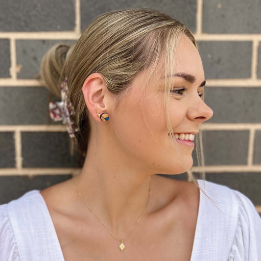 Blue Sparkle | Wooden Stud Earrings