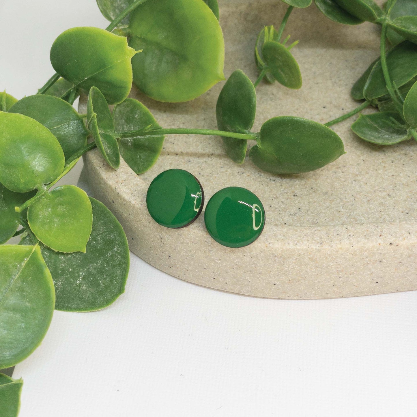 Forest Green | Wooden Stud Earrings