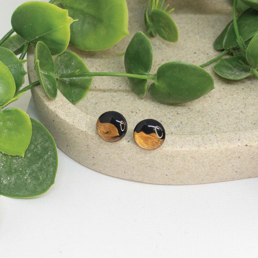 Golden Bohemian + Black | Wooden Stud Earrings