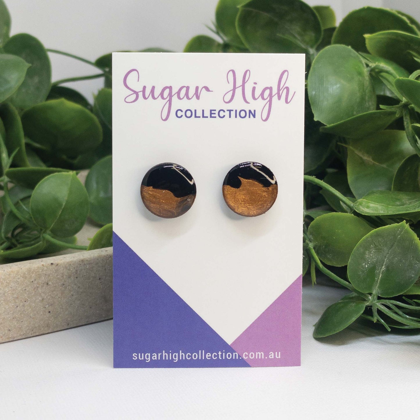 Golden Bohemian + Black | Wooden Stud Earrings