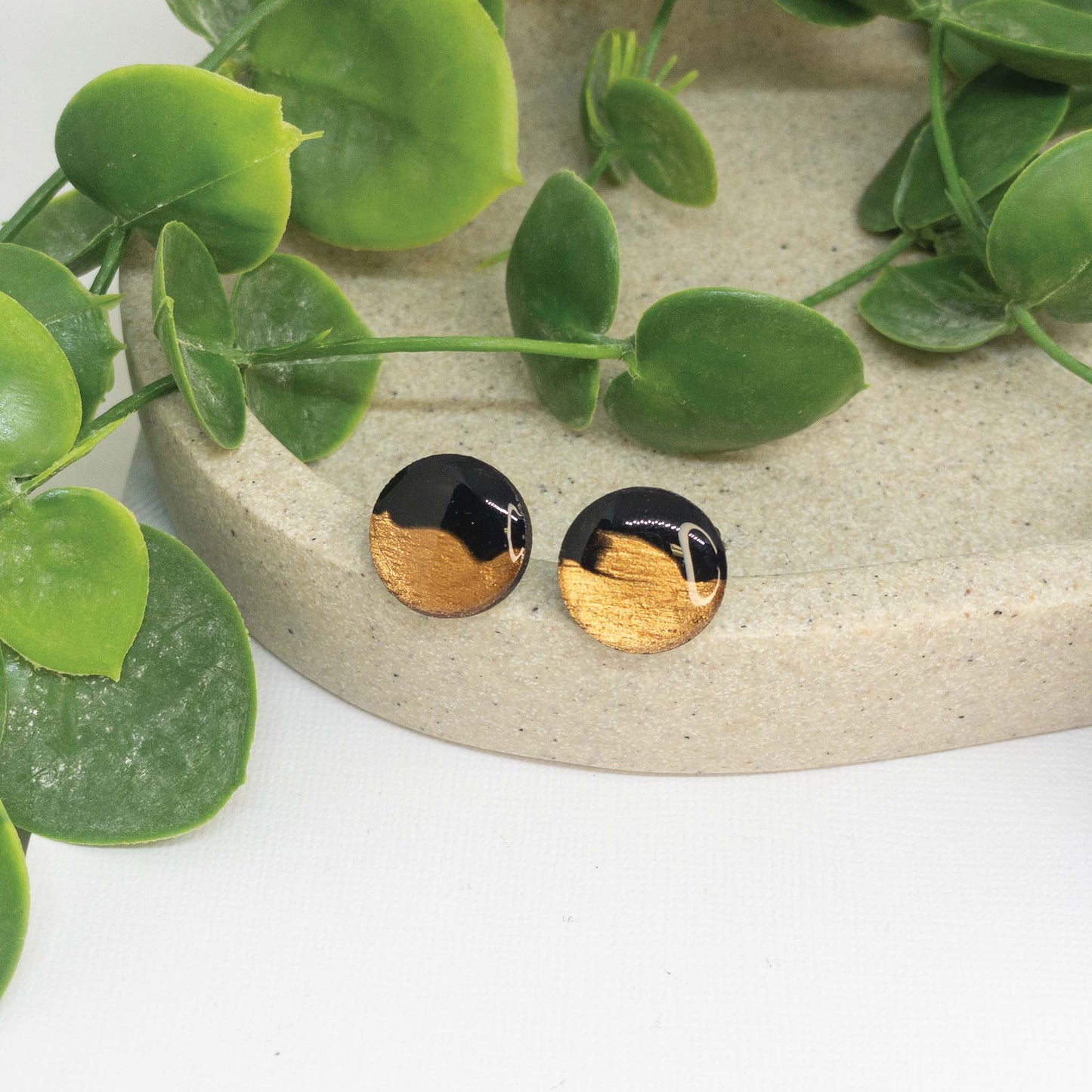 Golden Bohemian + Black | Wooden Stud Earrings