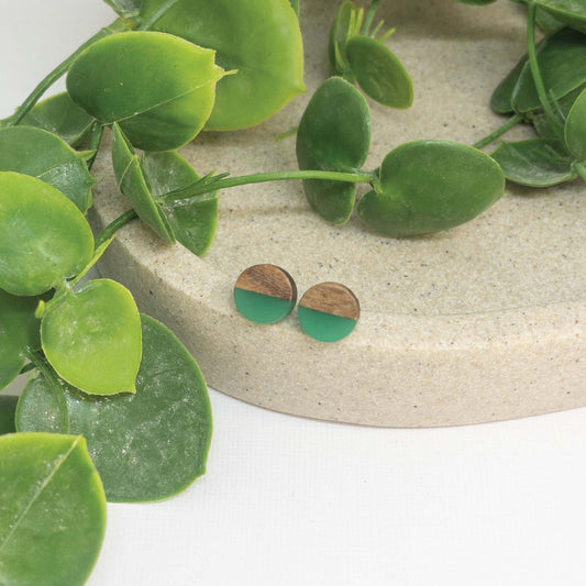 Green | Wooden Stud Earrings