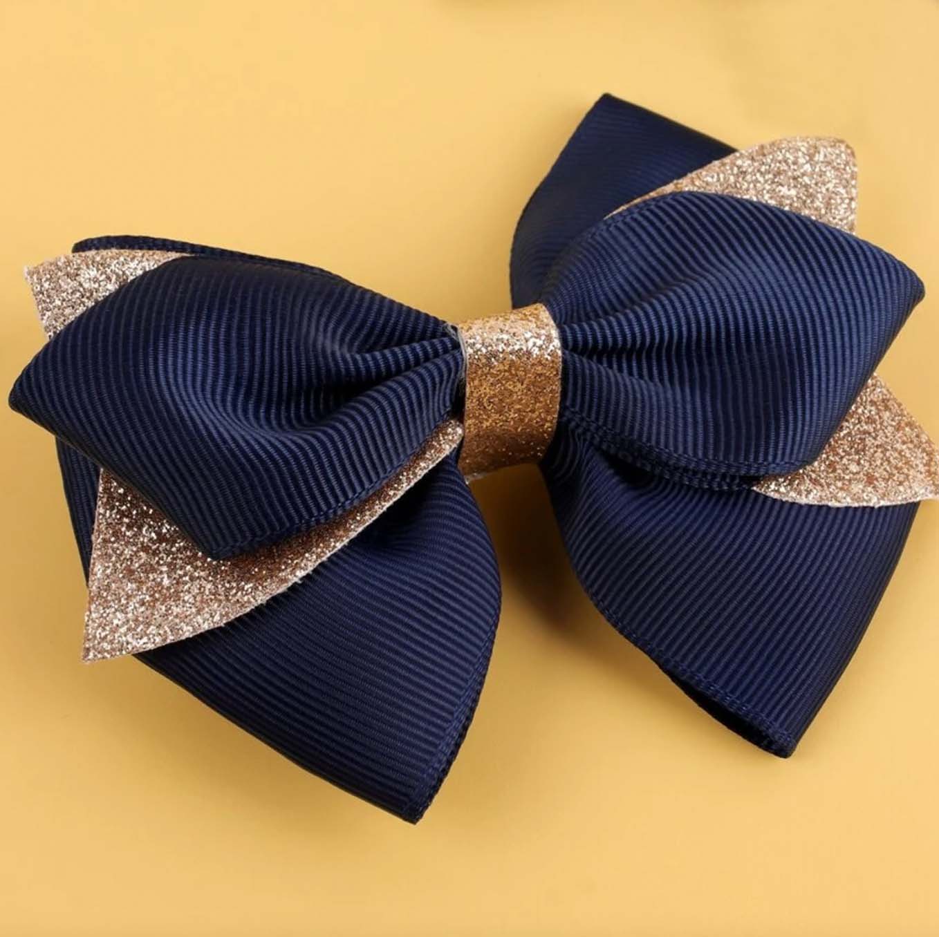 Navy + Gold Glitter | Hair Bow Clip
