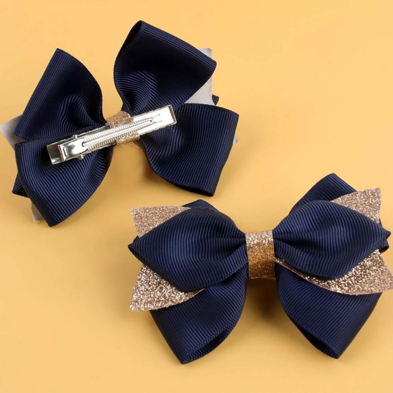 Navy + Gold Glitter | Hair Bow Clip