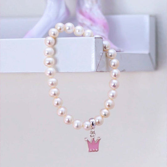 Freshwater Pearl Crown Charm Bracelet