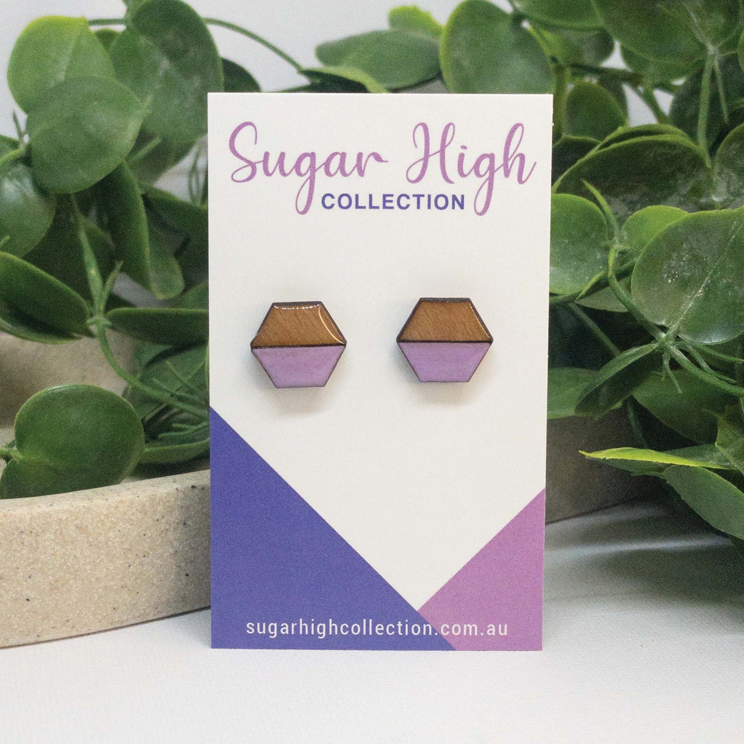 Lavender | Wooden Stud Earrings