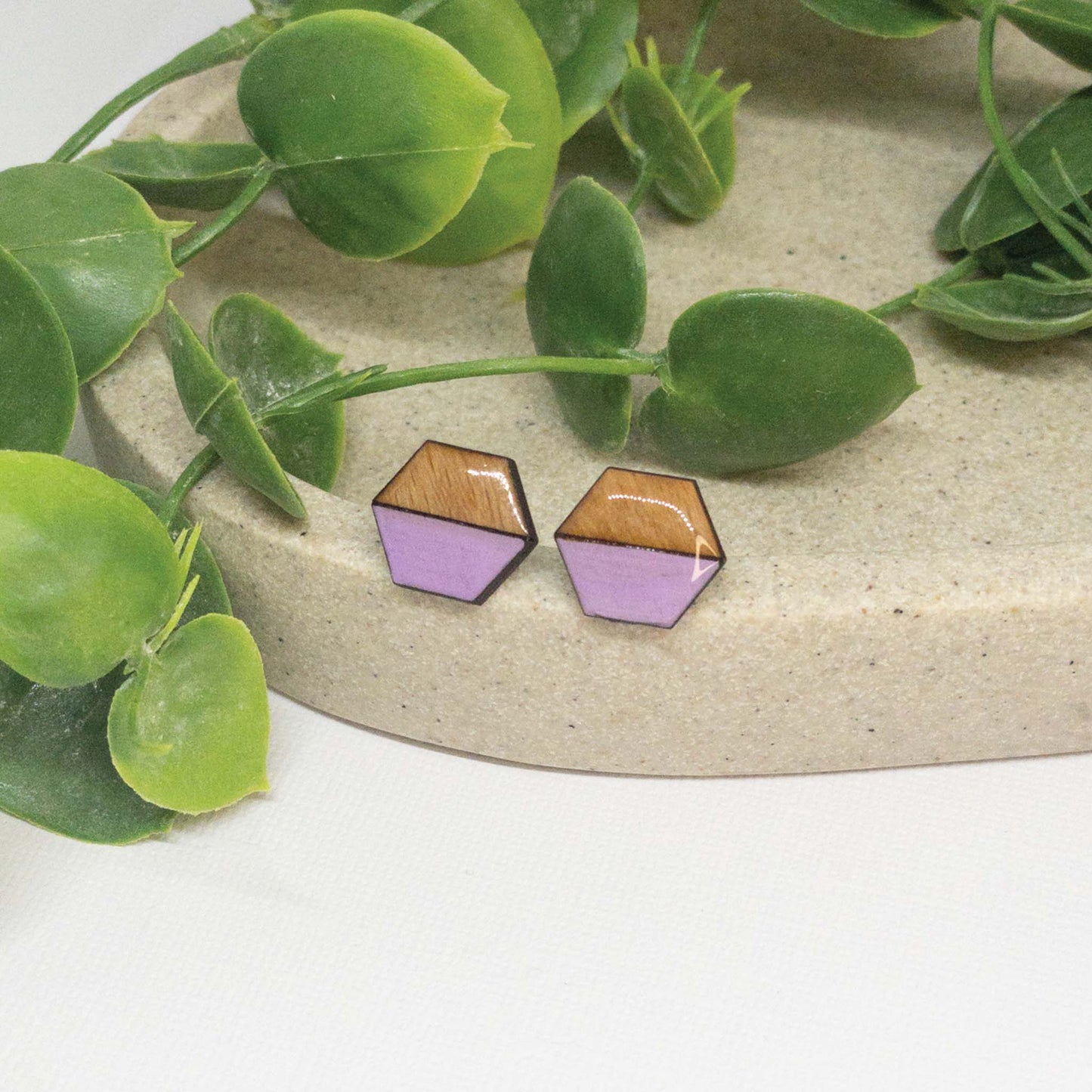 Lavender | Wooden Stud Earrings