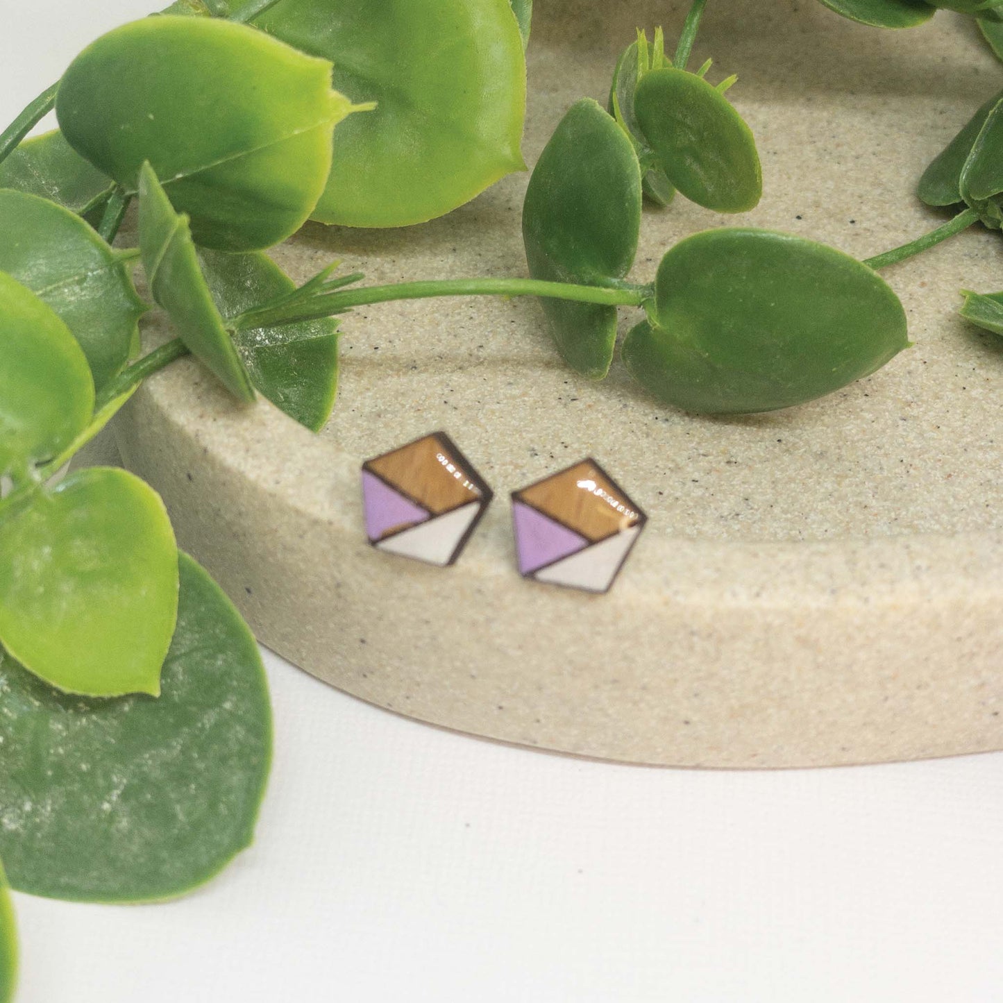 Lavender + White | Wooden Stud Earrings