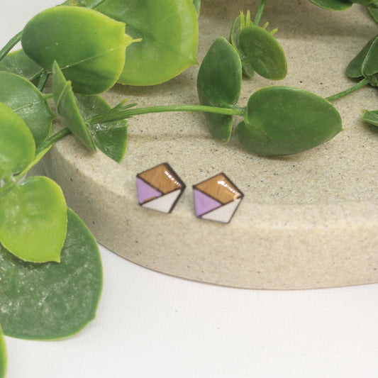 Lavender + White | Wooden Stud Earrings