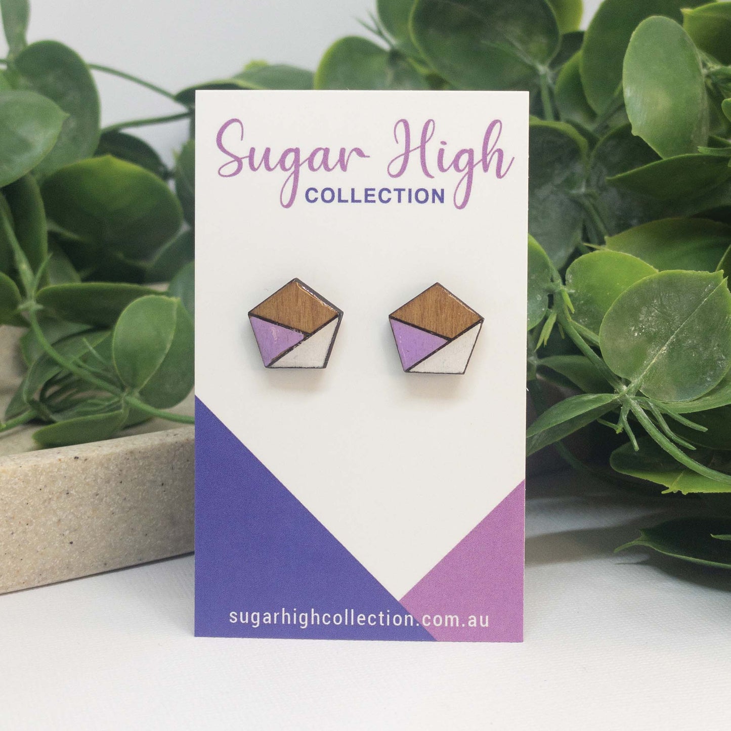 Lavender + White | Wooden Stud Earrings