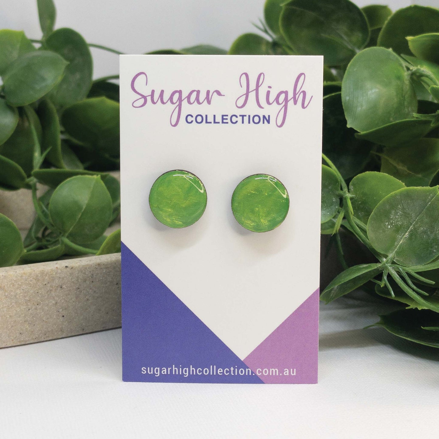 Lemon Green | Wooden Stud Earrings