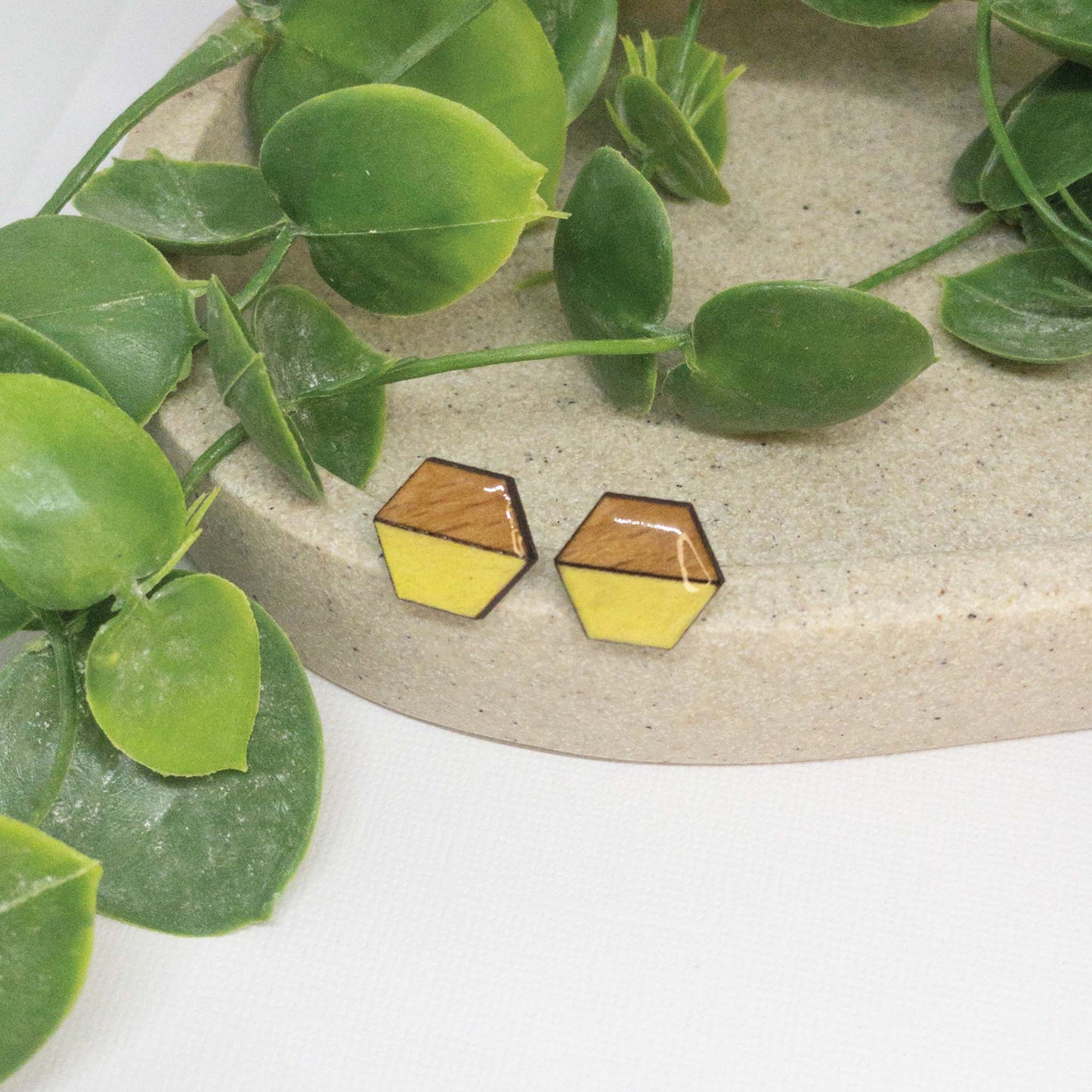 Lemon | Wooden Stud Earrings