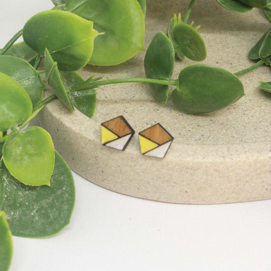 Lemon + White | Wooden Stud Earrings