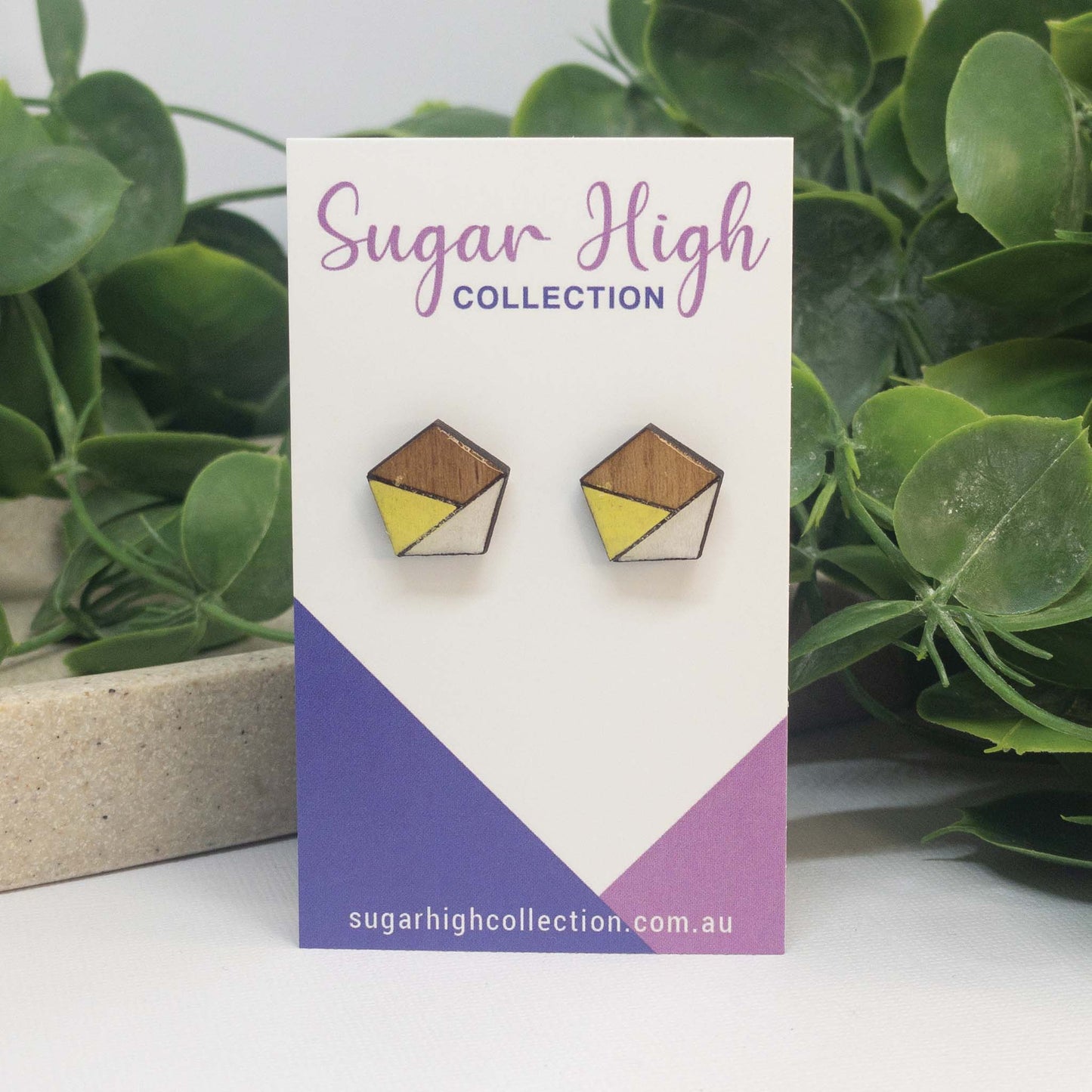 Lemon + White | Wooden Stud Earrings
