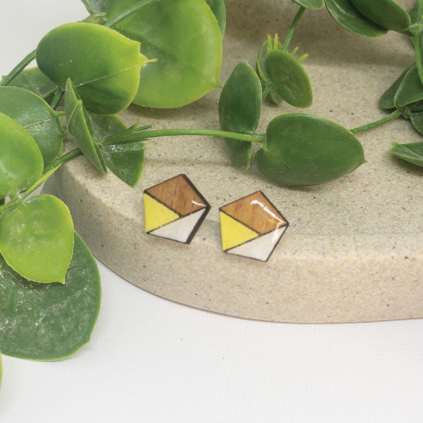 Lemon + White | Wooden Stud Earrings