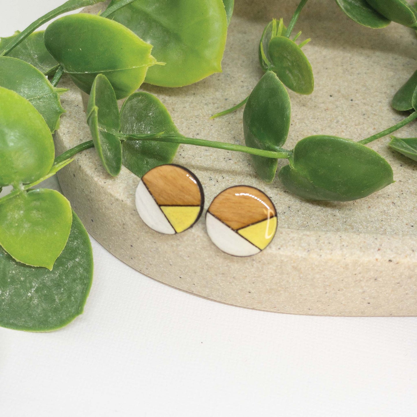 Lemon + White | Wooden Stud Earrings