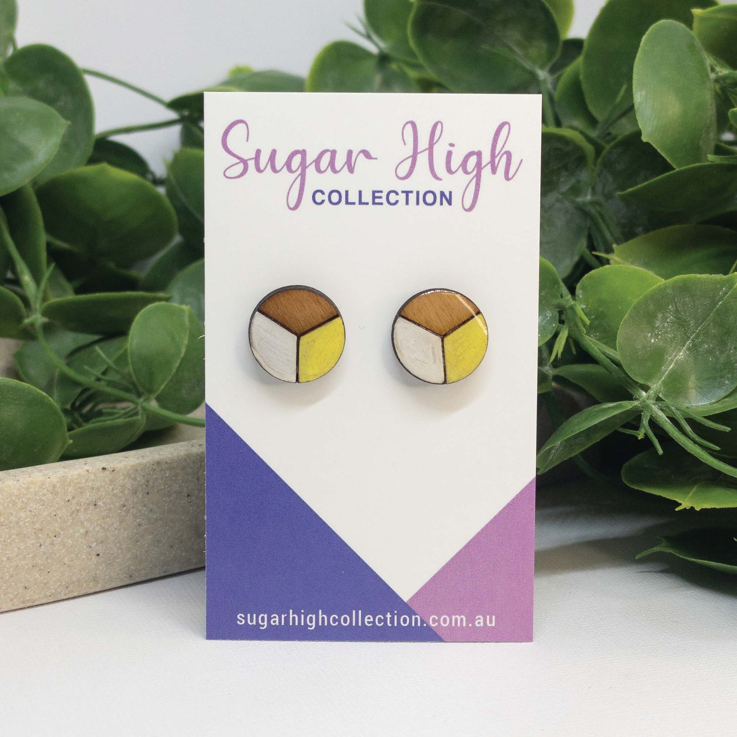 Lemon + White | Wooden Stud Earrings