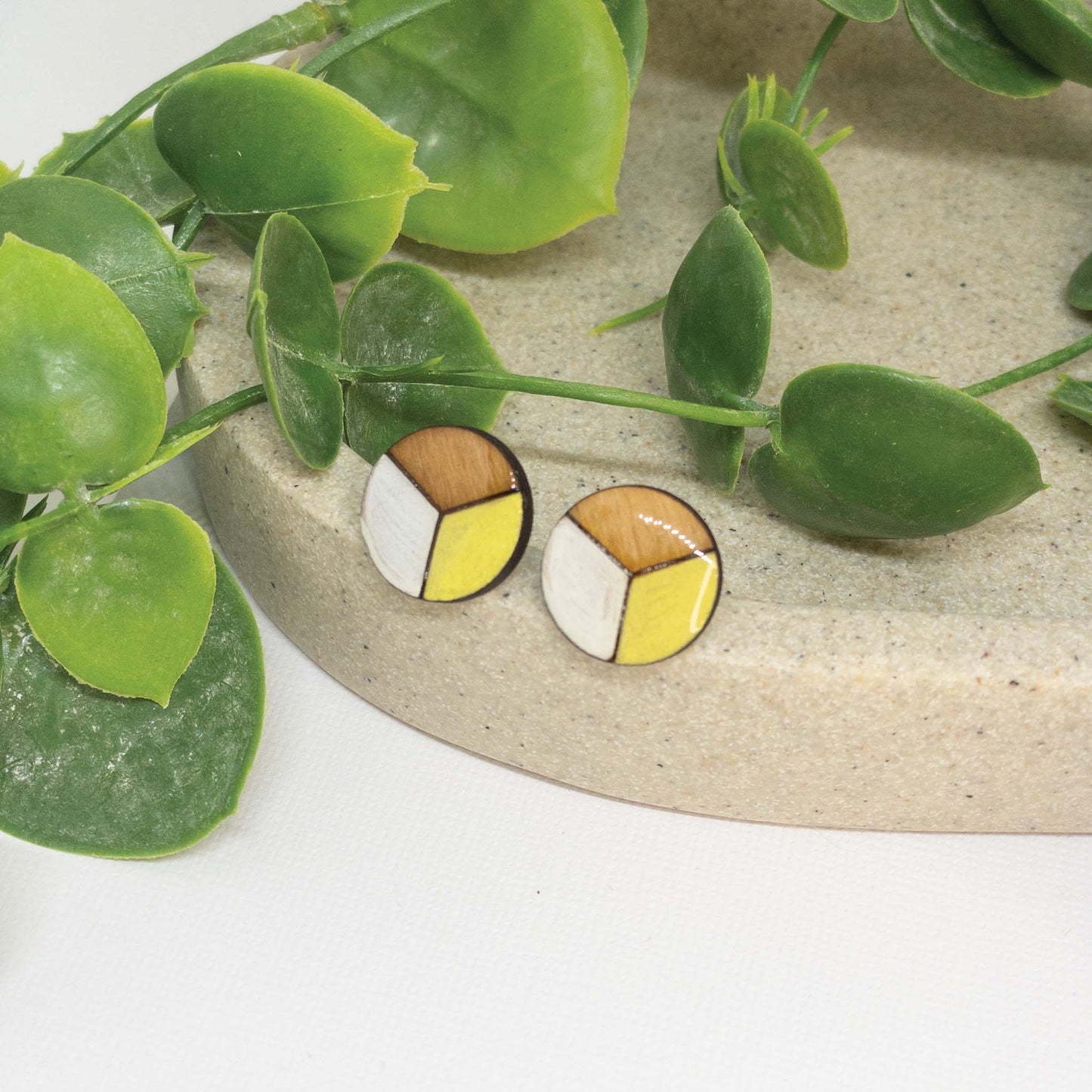 Lemon + White | Wooden Stud Earrings