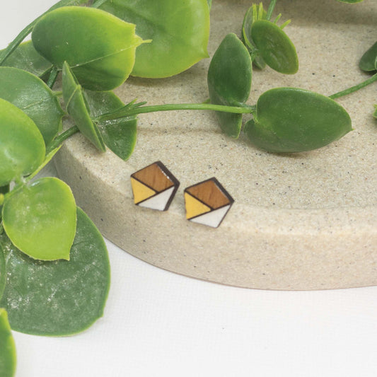 Macaroon + White | Wooden Stud Earrings