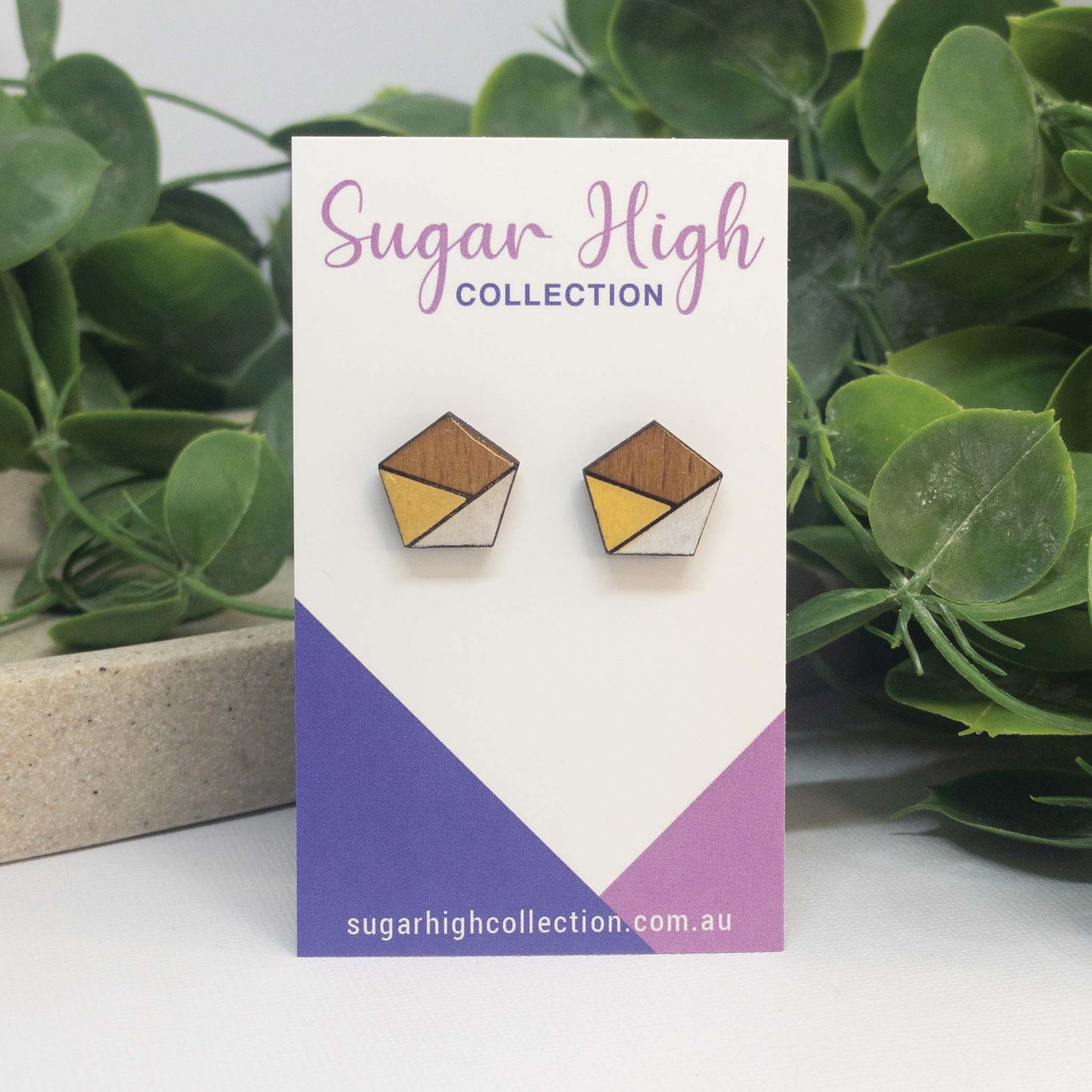 Macaroon + White | Wooden Stud Earrings
