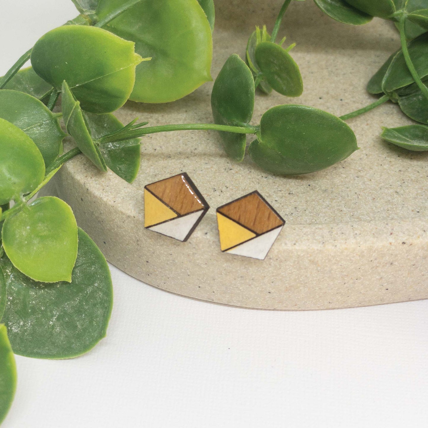 Macaroon + White | Wooden Stud Earrings
