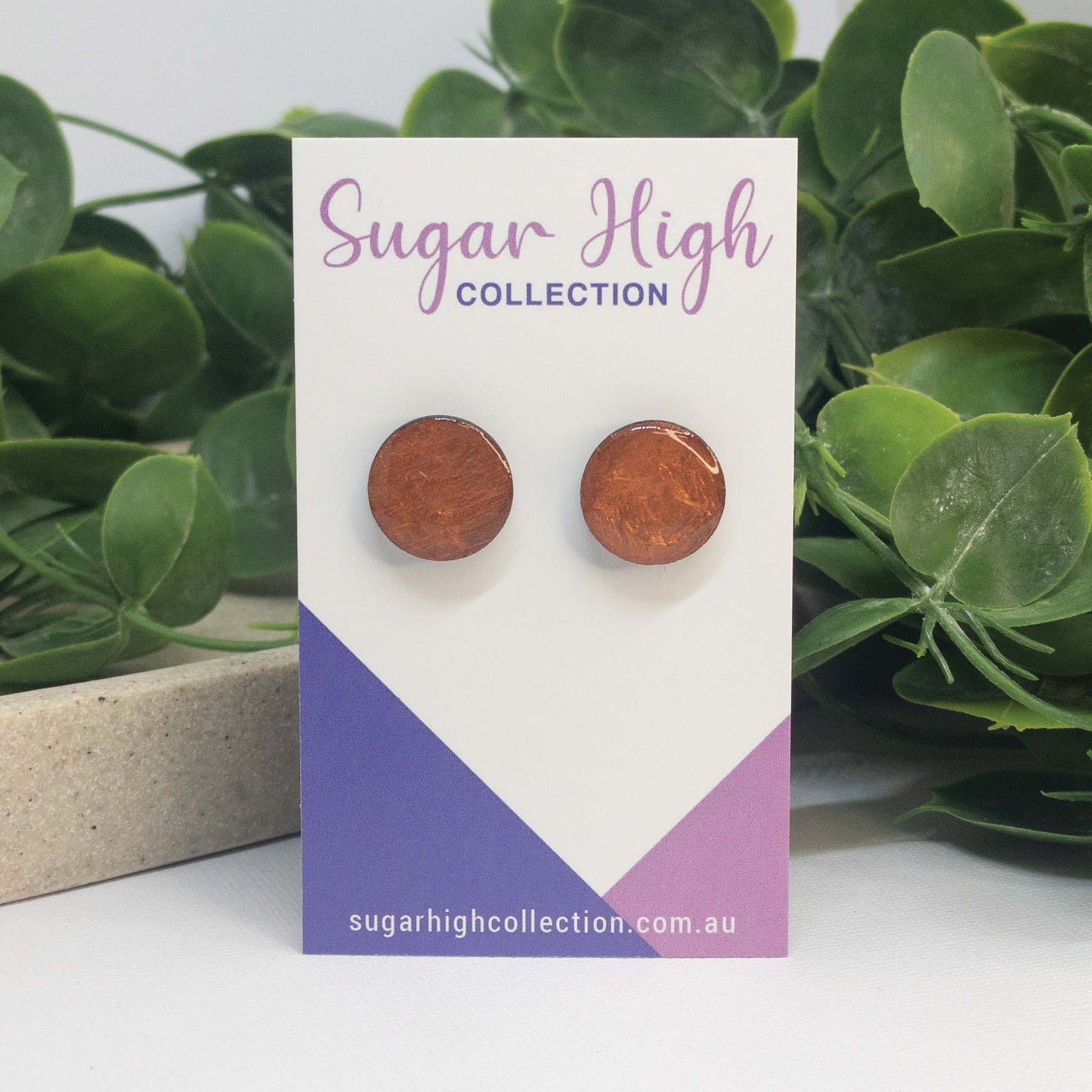 Metallic Cooper | Wooden Stud Earrings