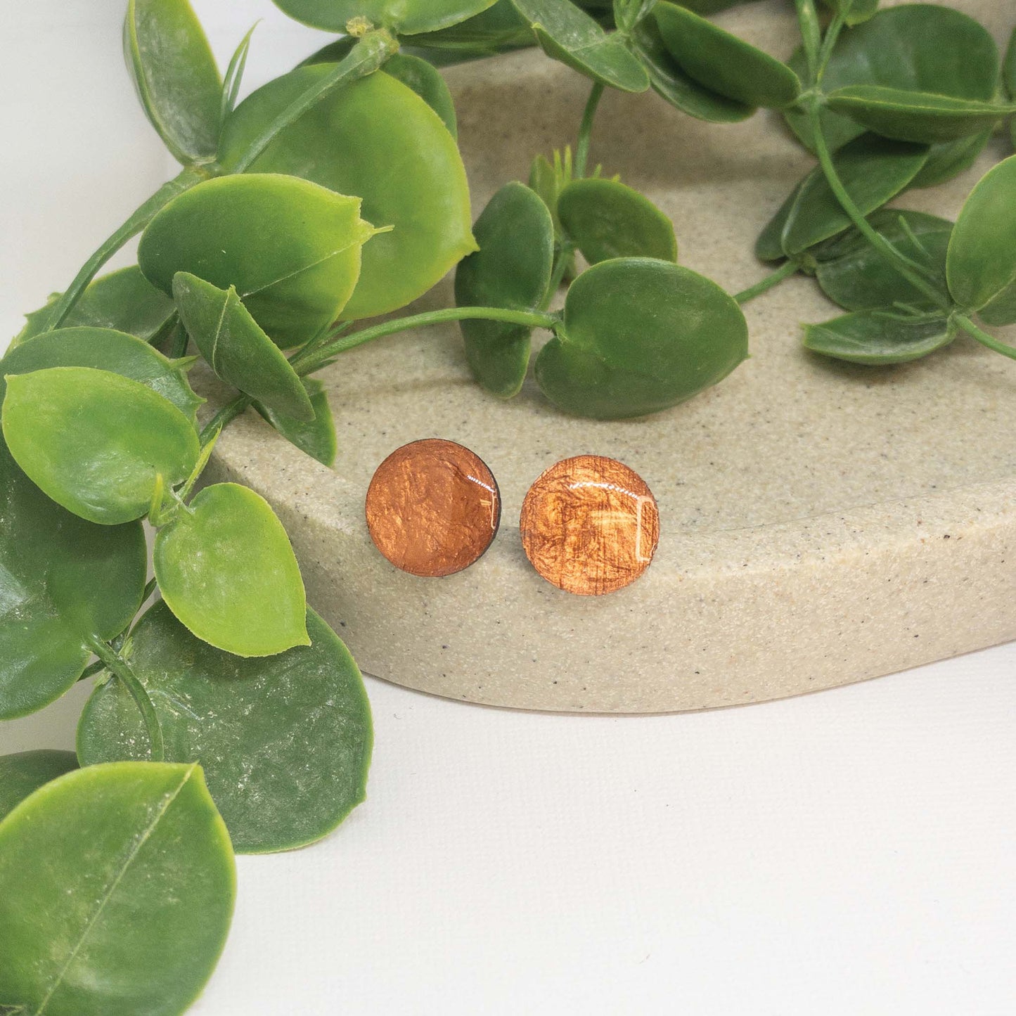Metallic Cooper | Wooden Stud Earrings