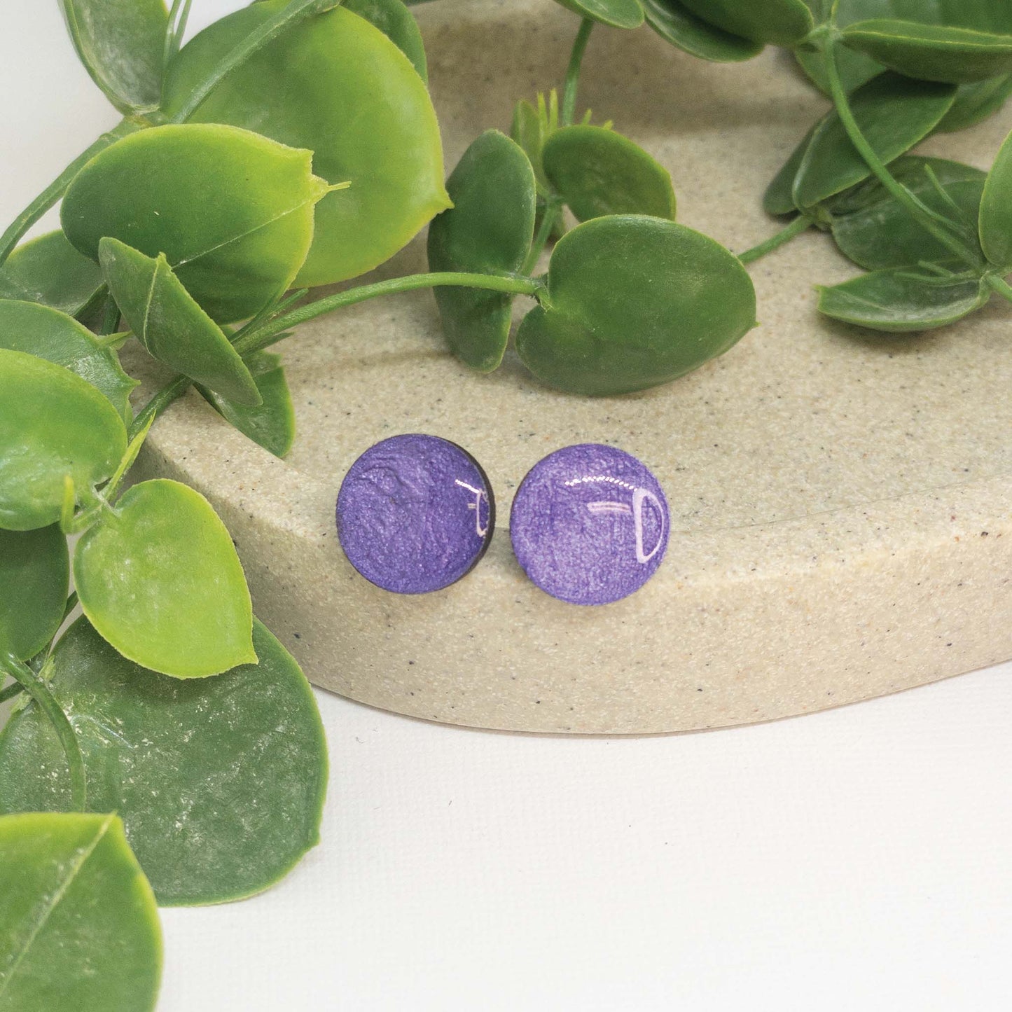 Metallic Pearl | Wooden Stud Earrings