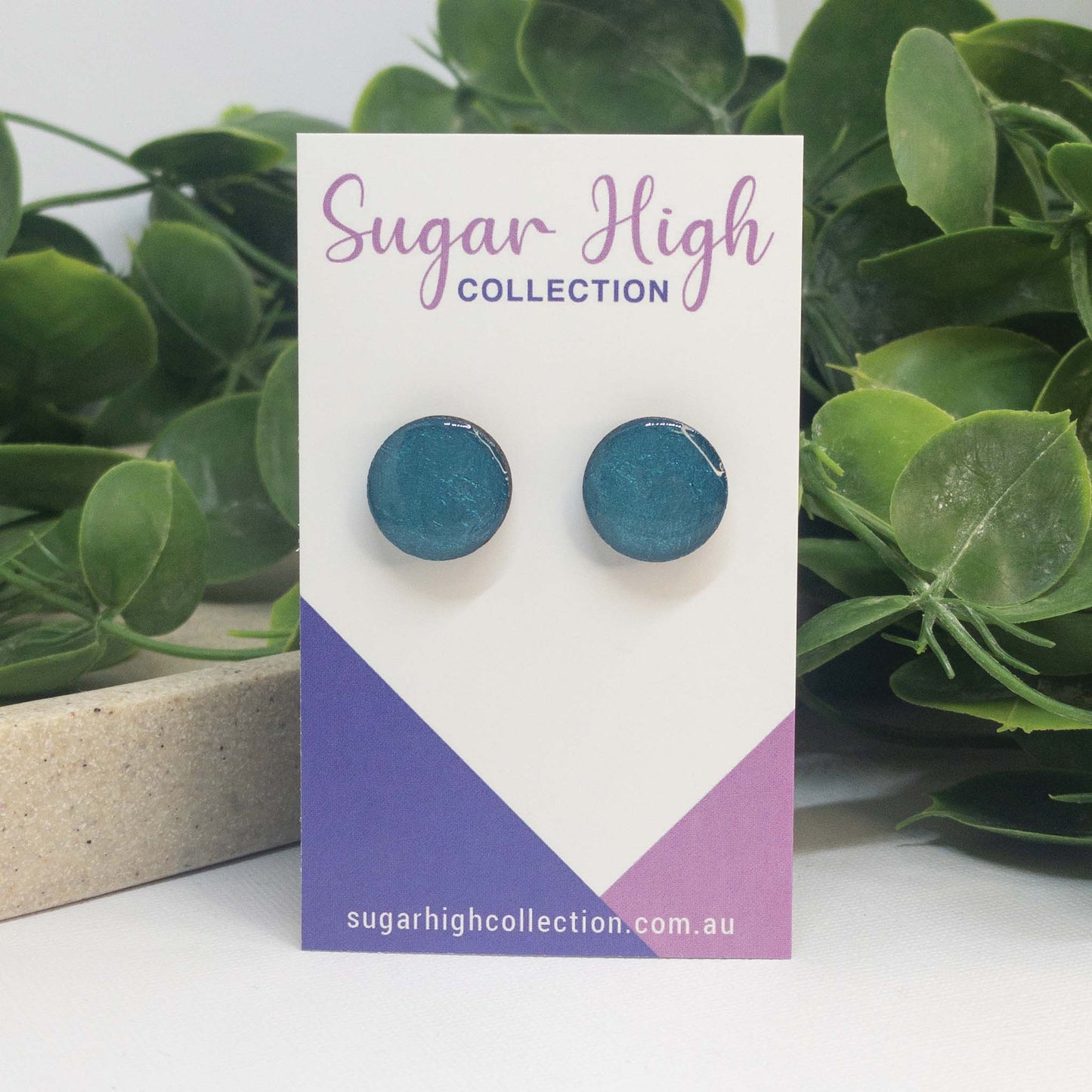 Metallic Teal | Wooden Stud Earrings