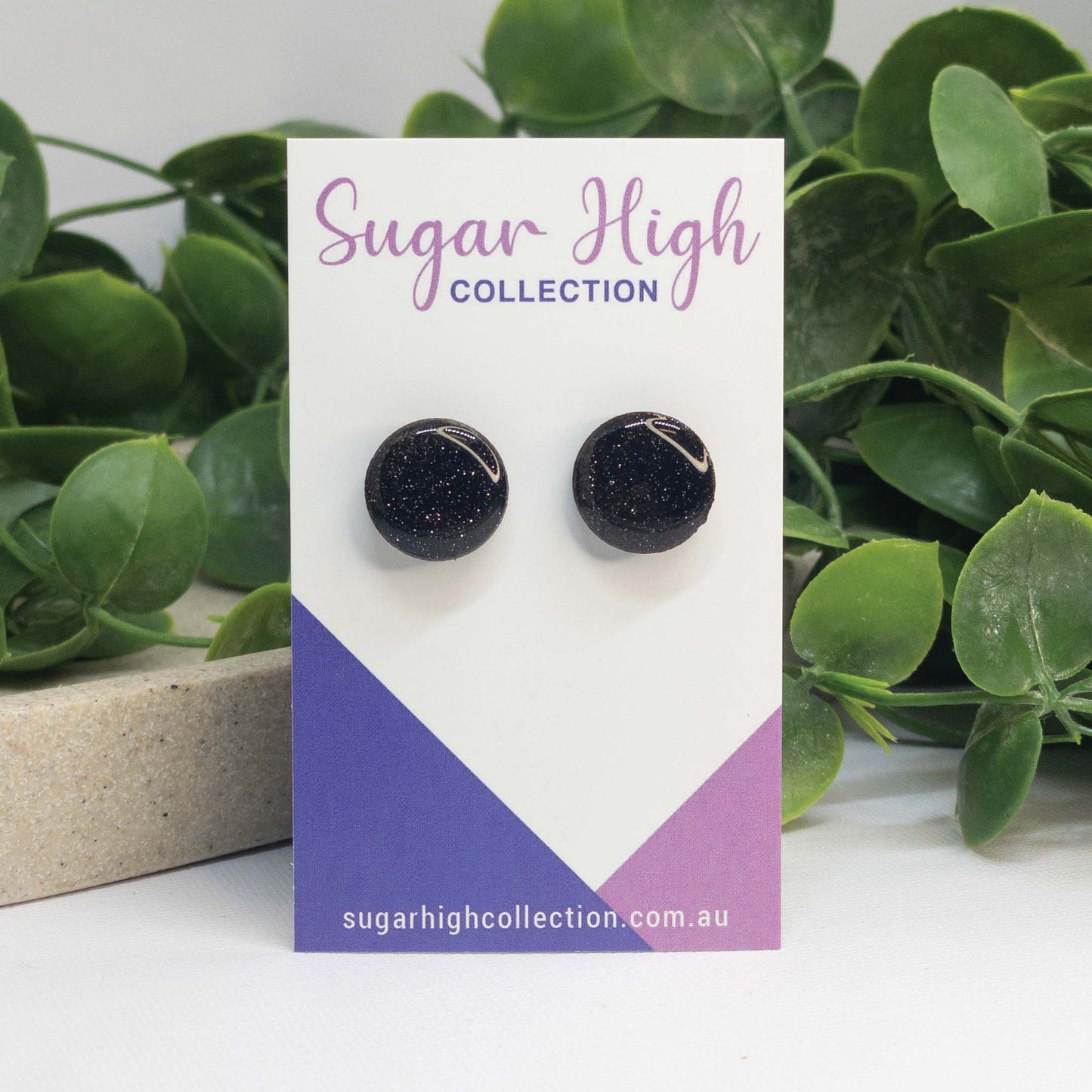 Midnight Bling | Wooden Stud Earrings