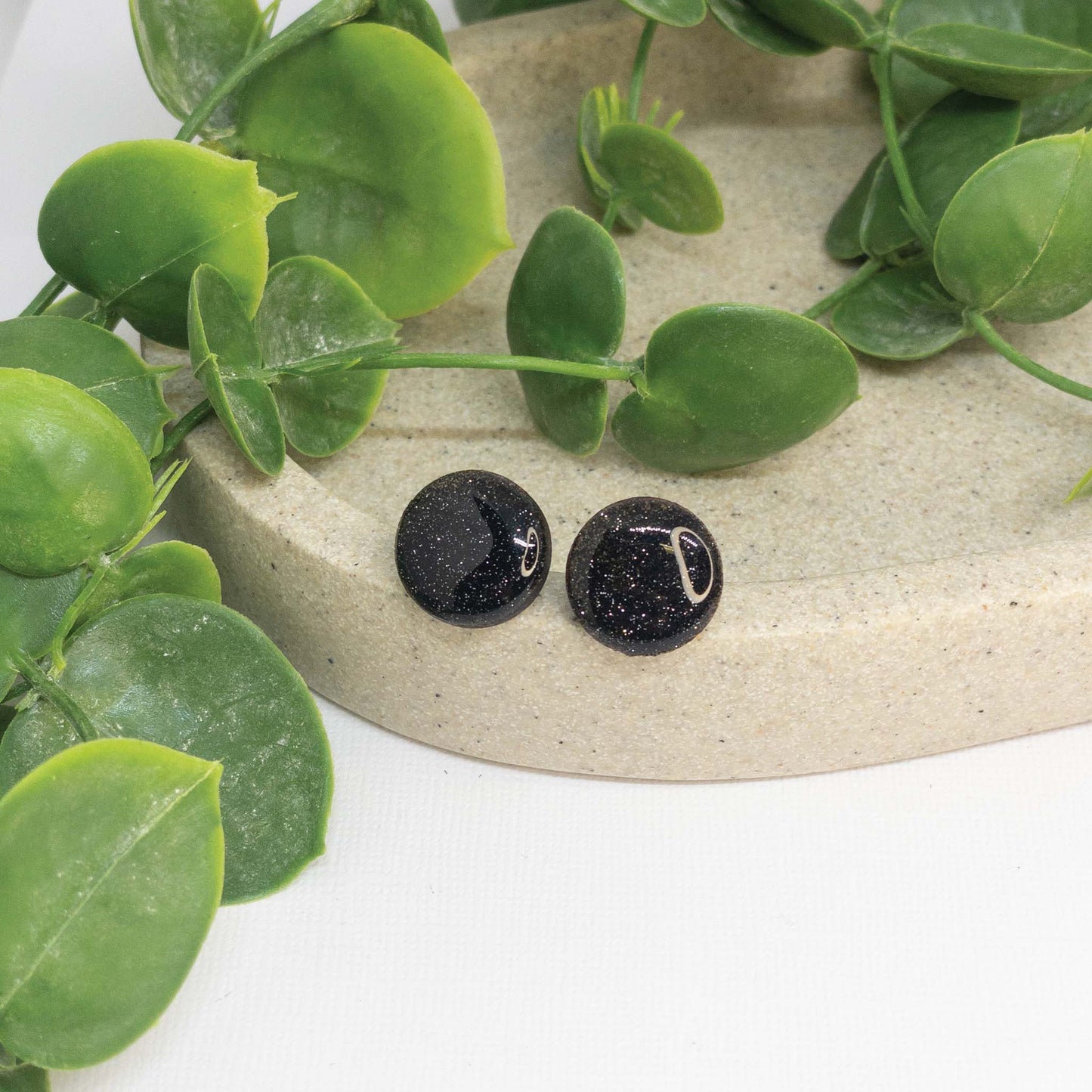 Midnight Bling | Wooden Stud Earrings