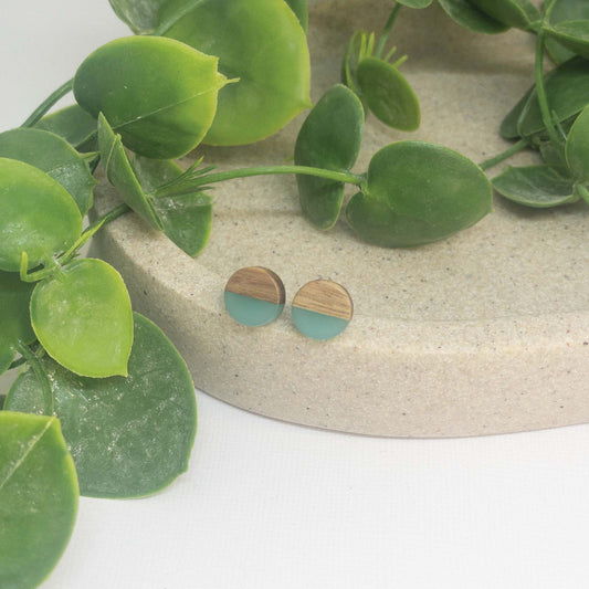 Mint Green | Wooden Stud Earrings