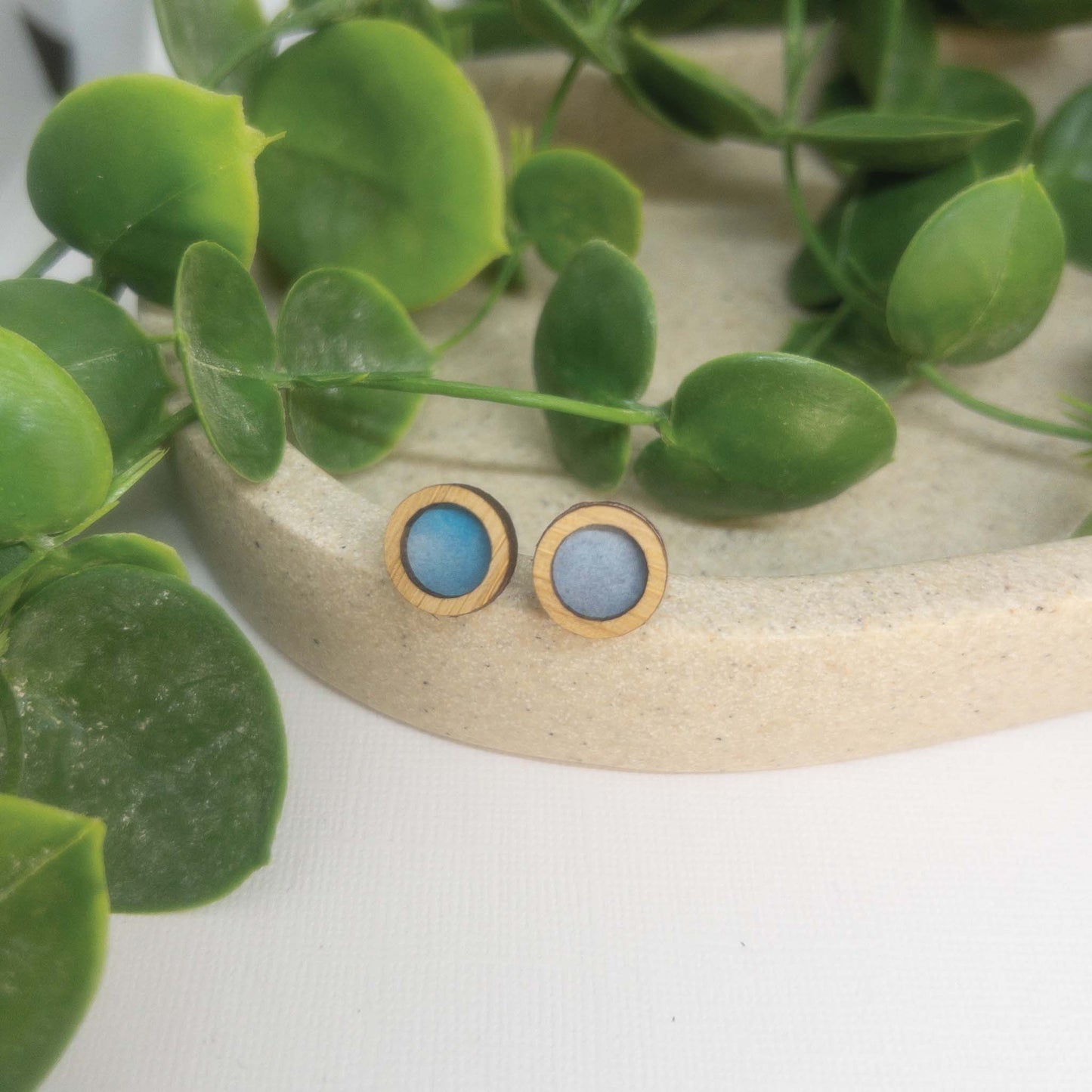 Blue Horizon | Wooden Statement Stud Earrings