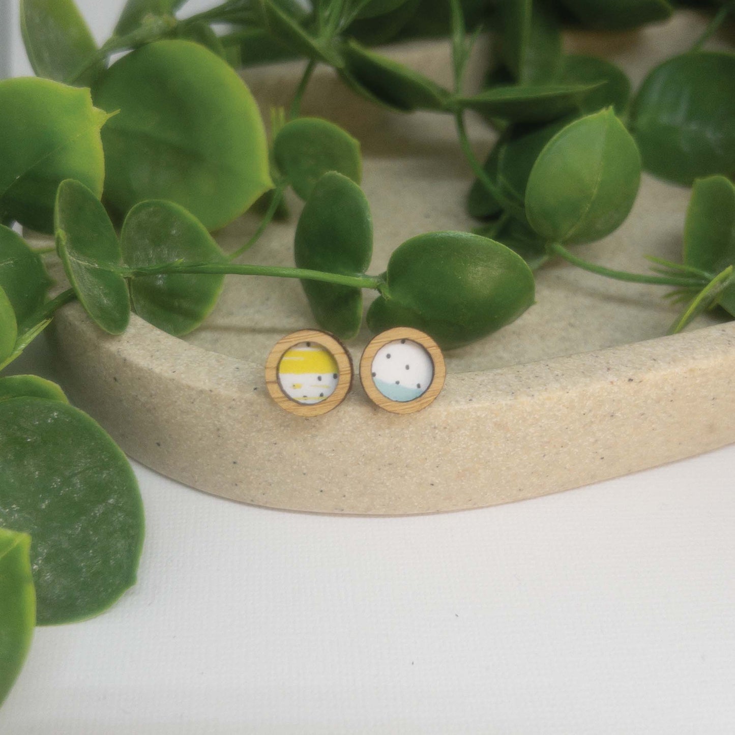 Pastel Polka | Wooden Statement Stud Earrings