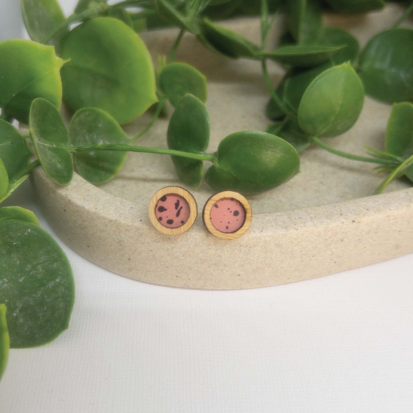 Speckled | Wooden Statement Stud Earrings