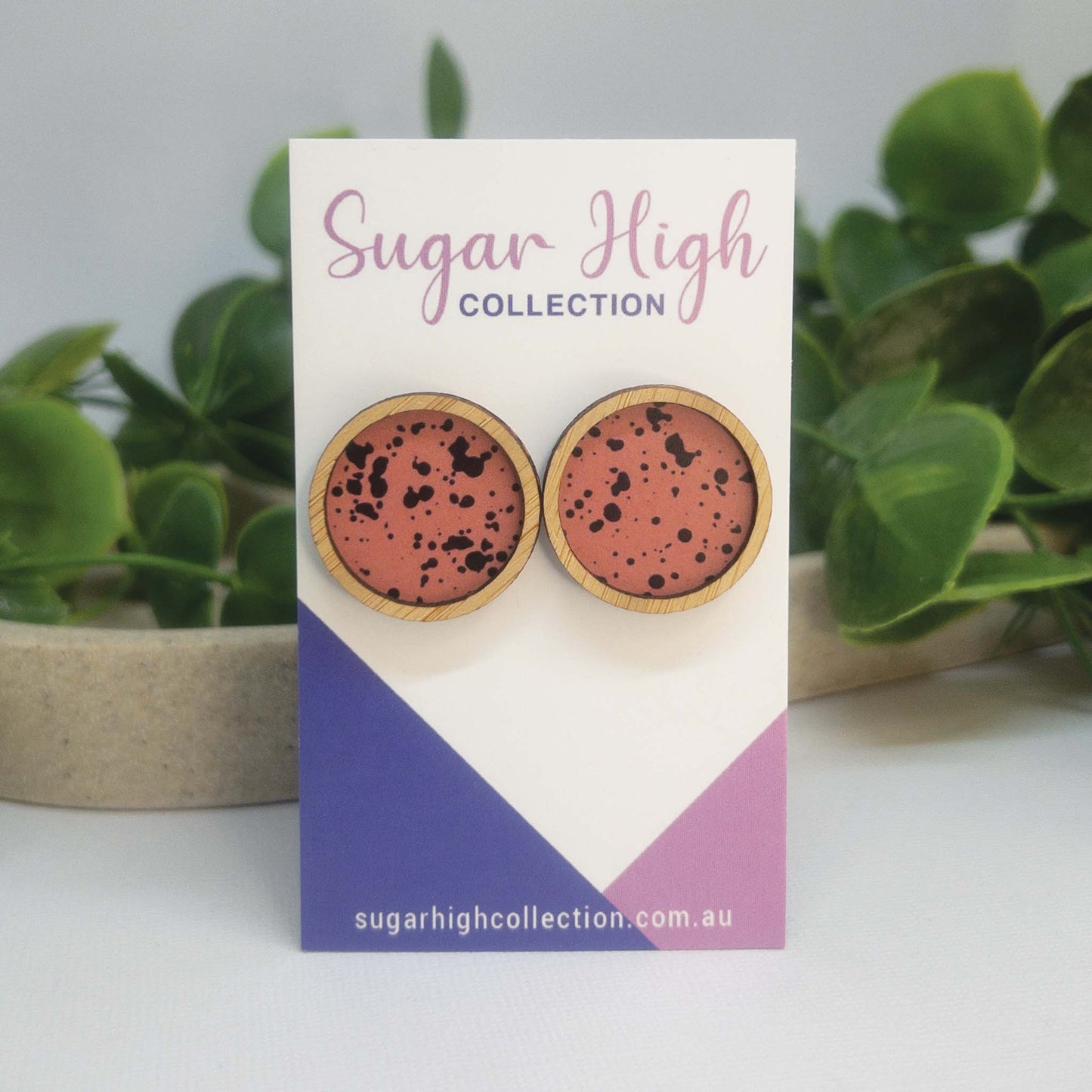 Speckled | Wooden Statement Stud Earrings
