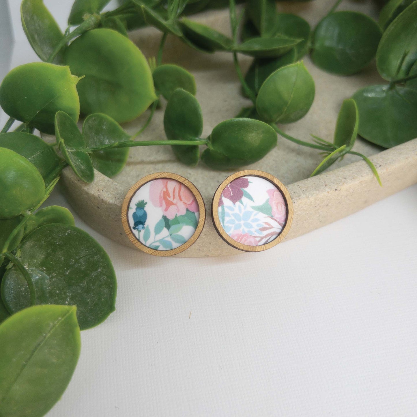Flower Garden | Wooden Statement Stud Earrings 'Flower Garden'