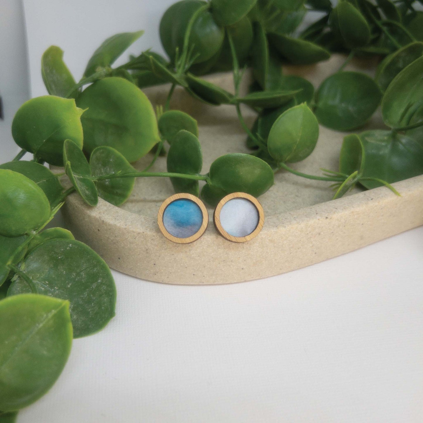 Blue Horizon | Wooden Statement Stud Earrings