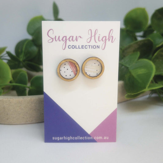Pastel Polka | Wooden Statement Stud Earrings