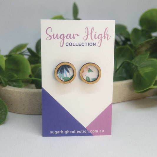 Flower Garden | Wooden Statement Stud Earrings 'Flower Garden'