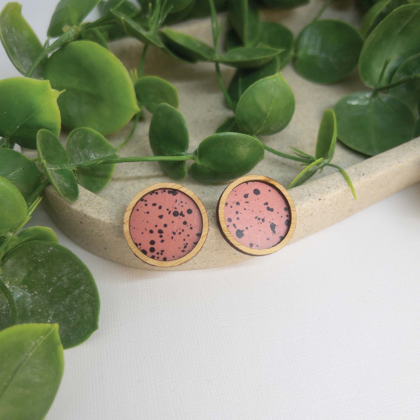 Speckled | Wooden Statement Stud Earrings